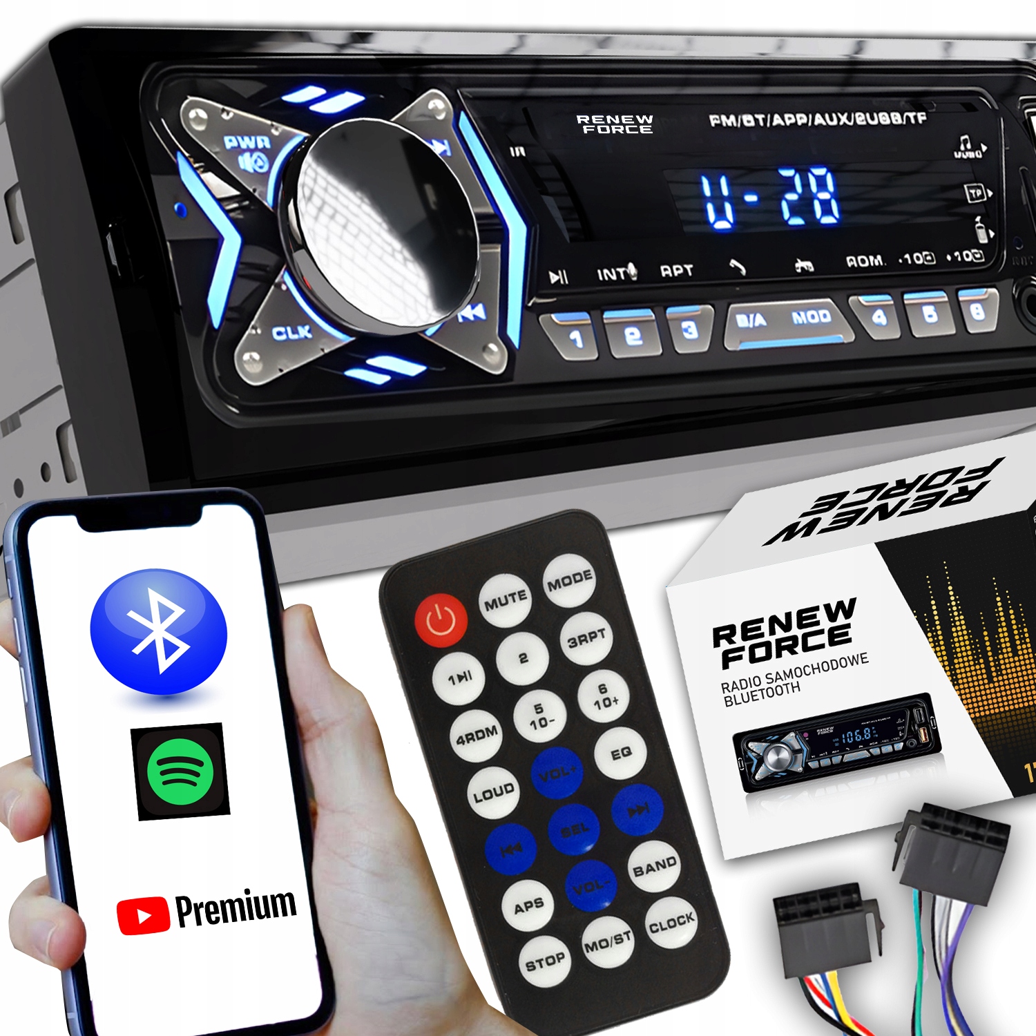 Autorádio Renew Force OSVETLENIE AUTORÁDIA DO 1-DIN AUTORÁDIA